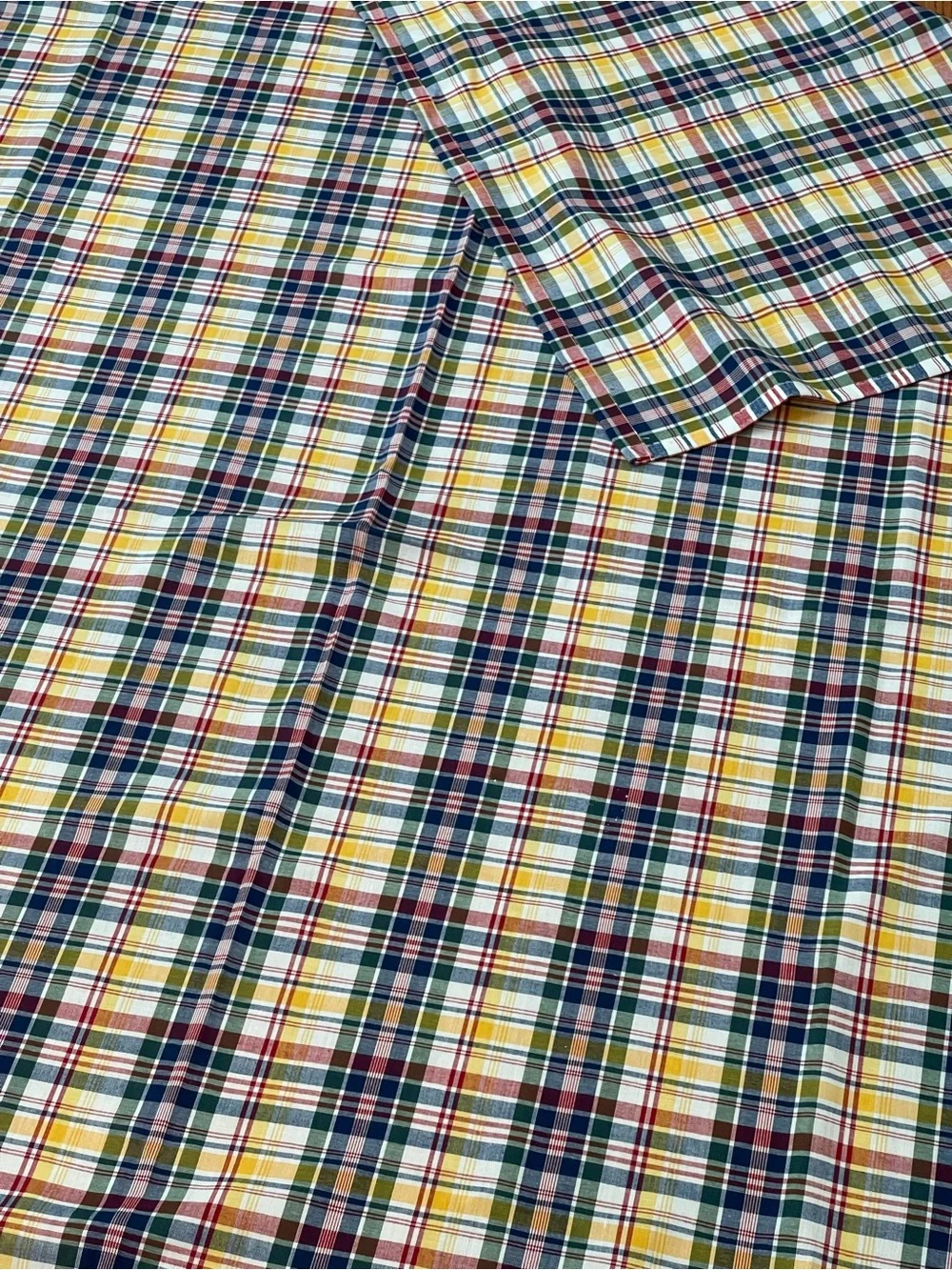Vintage Madras Plaid large cotton blend tablecloth 93” x 59” EUC Picnic BBQ